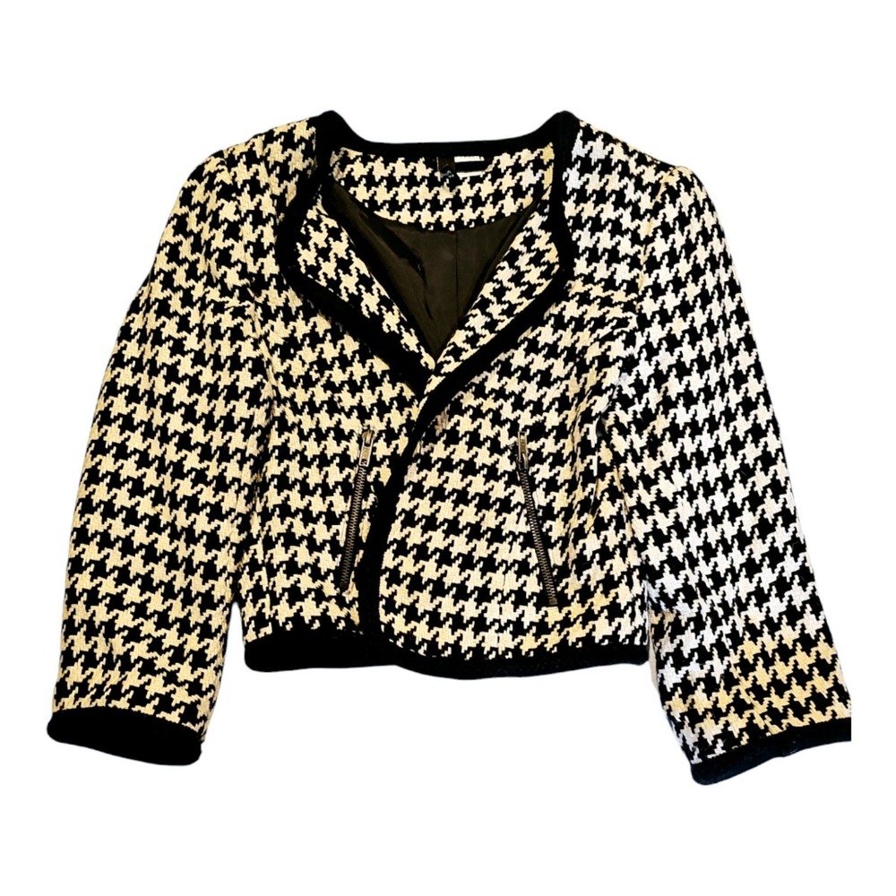 H&M Divided Blazer Jacket Houndstooth Cropped Sz S